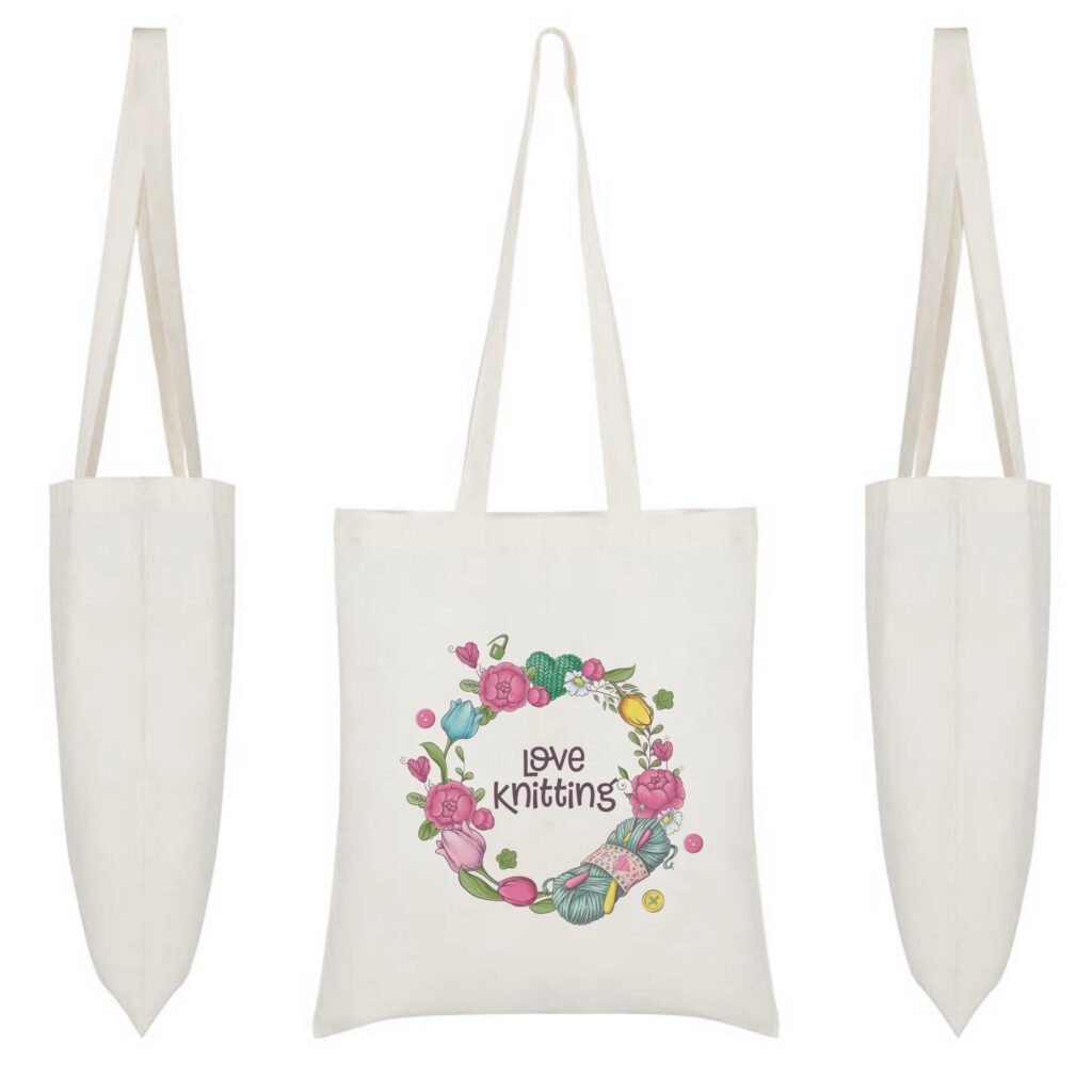 Knitting Lover Canvas Tote Bag. Knitting Tote Bag. Yarn Ball Print Carryall for Crafters. Love Knitting. Shopping Bag.