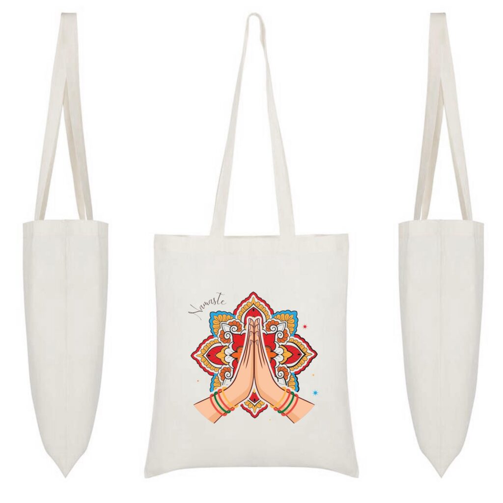 Namaste Tote Bag – Indian Mandala Design, Yoga Lover Gift, Cultural Appreciation Bag, Spiritual Art Tote, Yoga Tote bag, Yoga Lover