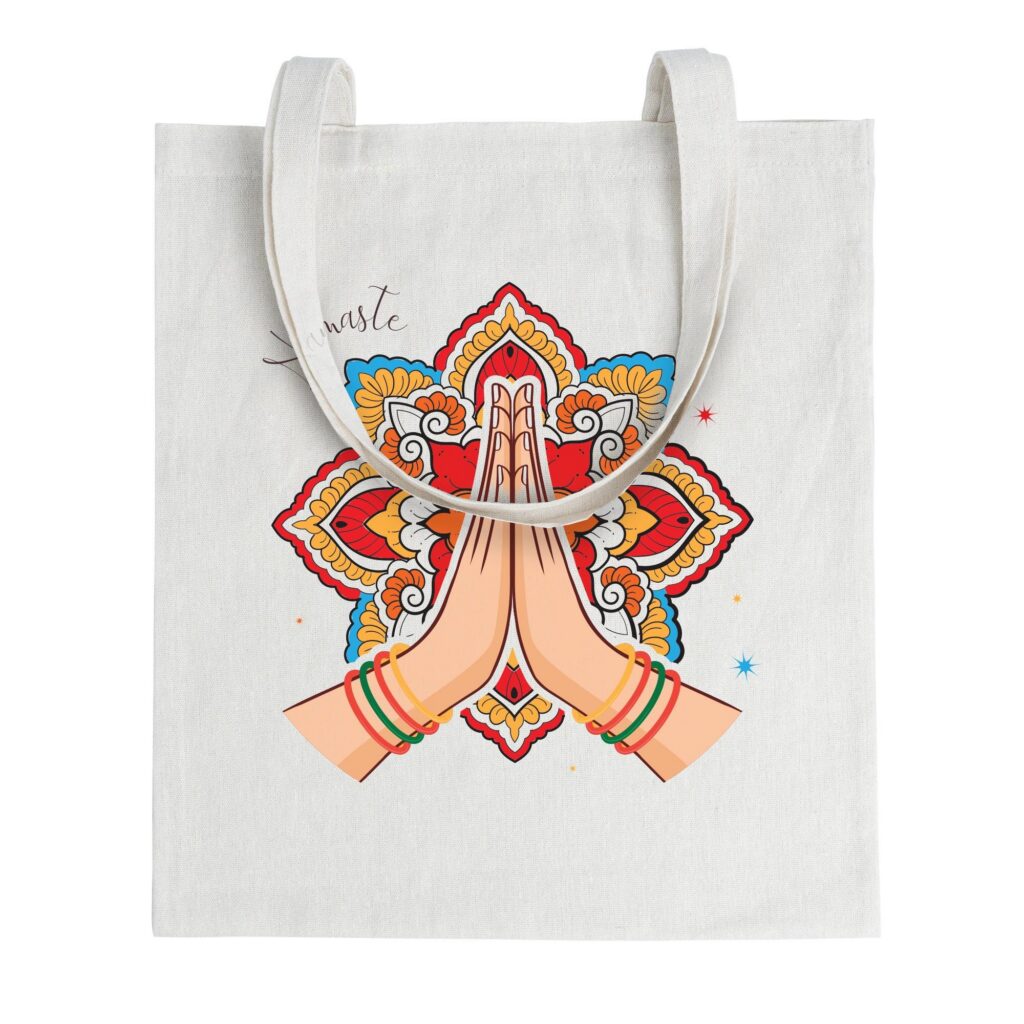 Namaste Tote Bag – Indian Mandala Design, Yoga Lover Gift, Cultural Appreciation Bag, Spiritual Art Tote, Yoga Tote bag, Yoga Lover