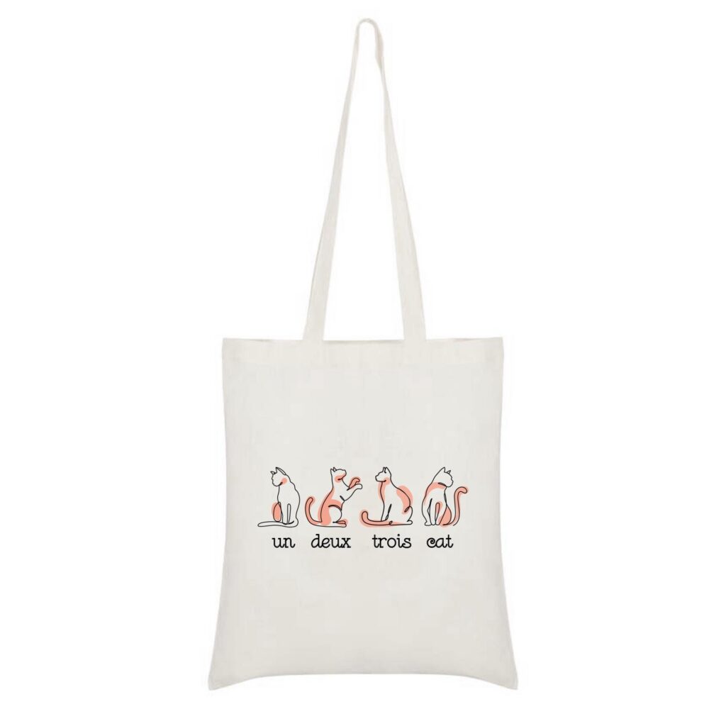 Un Deux Trois Cat Tote Bag – Reusable Bag, Shopping Bag, Cute Cat Tote Bag Design, Cat Graphic Bag, Gifts for her