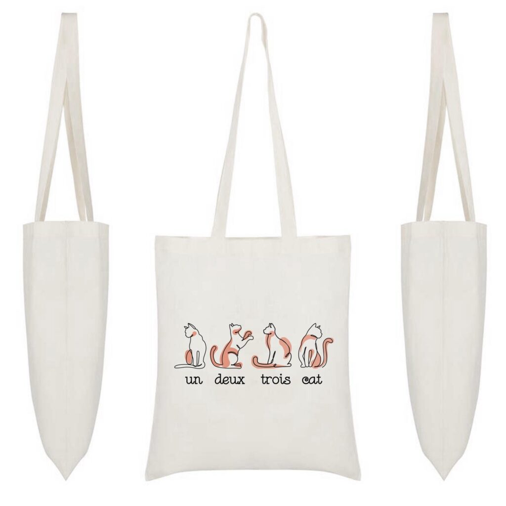 Un Deux Trois Cat Tote Bag – Reusable Bag, Shopping Bag, Cute Cat Tote Bag Design, Cat Graphic Bag, Gifts for her