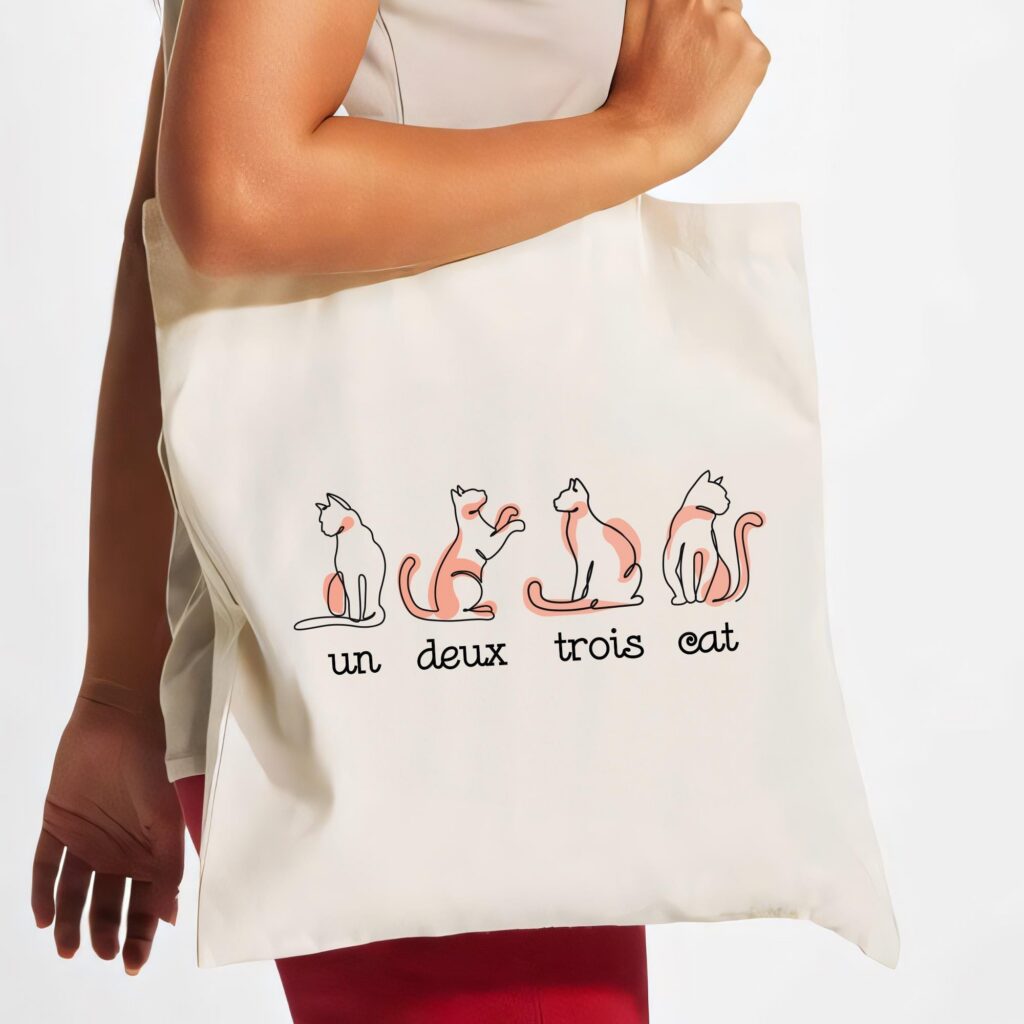 Un Deux Trois Cat Tote Bag – Reusable Bag, Shopping Bag, Cute Cat Tote Bag Design, Cat Graphic Bag, Gifts for her