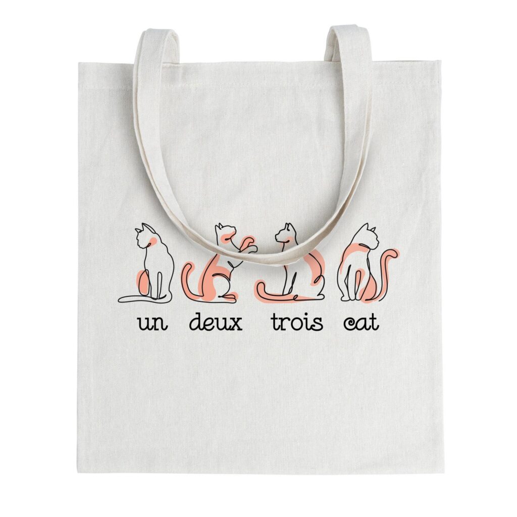 Un Deux Trois Cat Tote Bag – Reusable Bag, Shopping Bag, Cute Cat Tote Bag Design, Cat Graphic Bag, Gifts for her