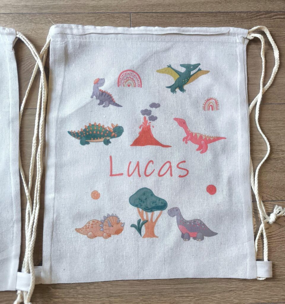 Personalised Dinosaurs Drawstring Bag, Kids School Bag, Personalized Gym Bag, Swimming Bag, Back to School, Drawstring Bag Kids, PE Bag Kit