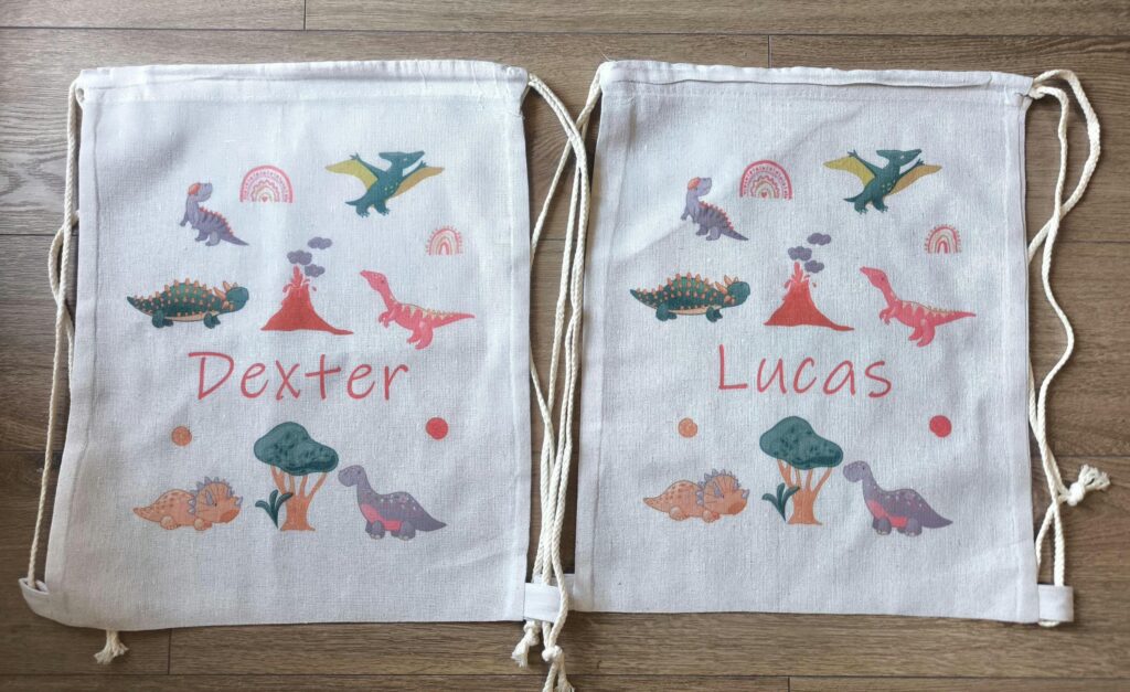 Personalised Dinosaurs Drawstring Bag, Kids School Bag, Personalized Gym Bag, Swimming Bag, Back to School, Drawstring Bag Kids, PE Bag Kit