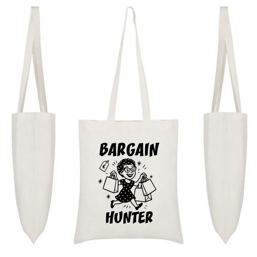 Bargain Hunter Tote Bag – Retro Shopping Lady, Reusable Eco Shopper