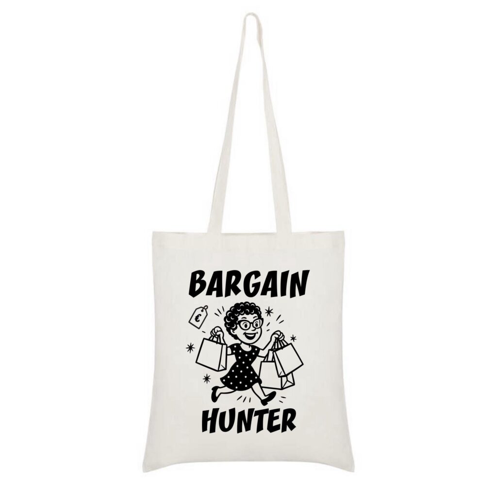 Bargain Hunter Tote Bag – Retro Shopping Lady, Reusable Eco Shopper