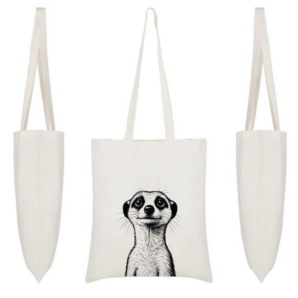 Meerkat Tote Bag – Wildlife Animal Illustration Canvas Tote for Shopping, Groceries, Everyday Use