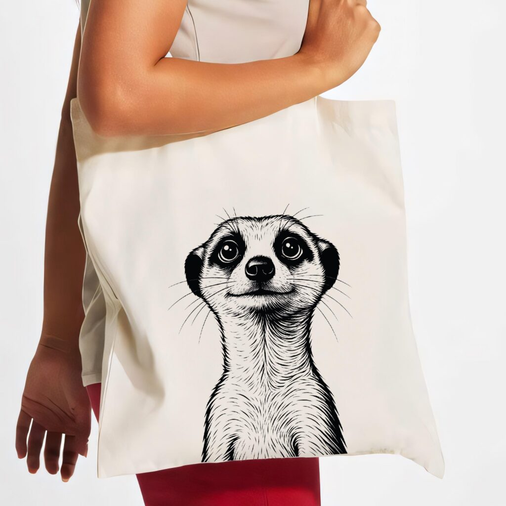 Meerkat Tote Bag – Wildlife Animal Illustration Canvas Tote for Shopping, Groceries, Everyday Use
