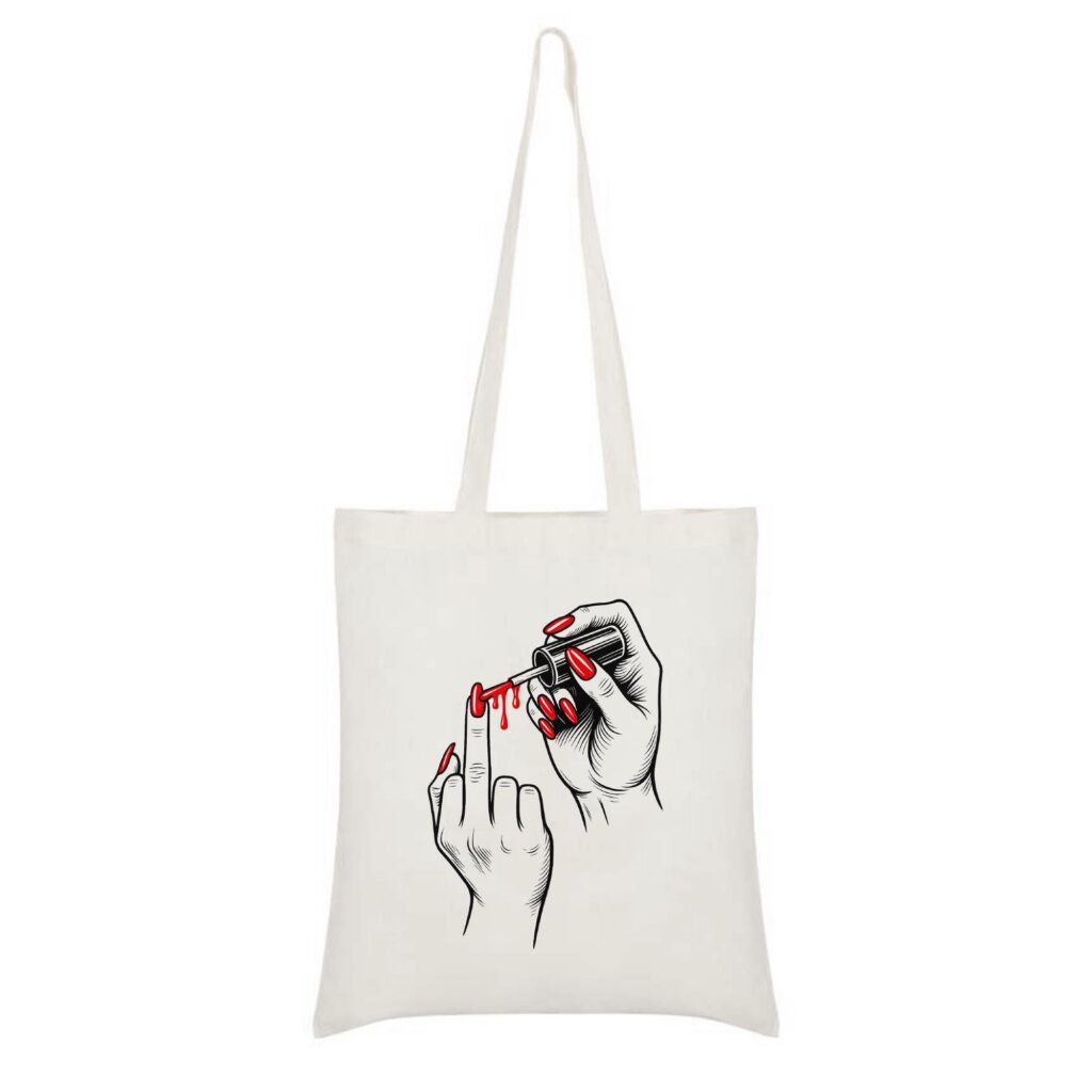Middle Finger Tote Bag – Nail Art Illustration Canvas Tote for Shopping, Groceries, Everyday Use