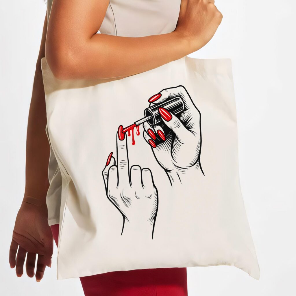 Middle Finger Tote Bag – Nail Art Illustration Canvas Tote for Shopping, Groceries, Everyday Use