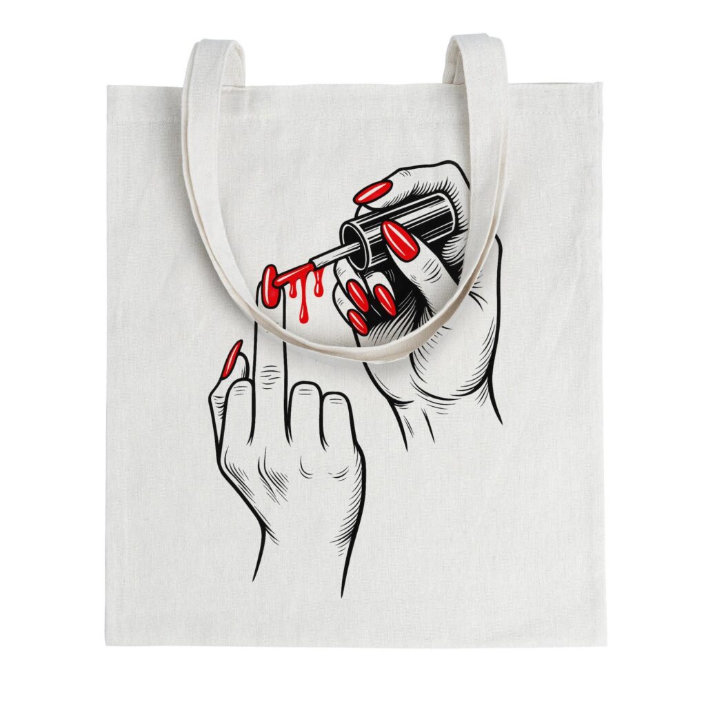 Middle Finger Tote Bag – Nail Art Illustration Canvas Tote for Shopping, Groceries, Everyday Use