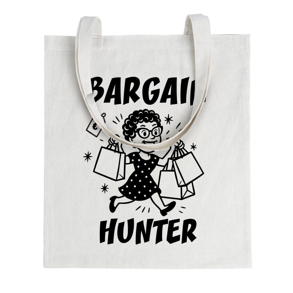 Bargain Hunter Tote Bag – Retro Shopping Lady, Reusable Eco Shopper