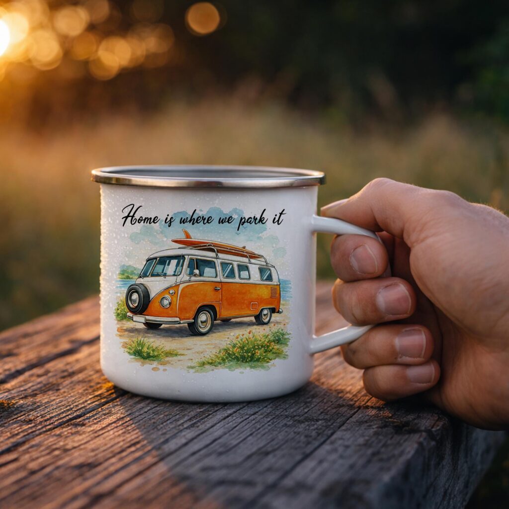 Van Life Enamel Mug, Home Is Where We Park It, Camper Coffee Cup, Travel Gift