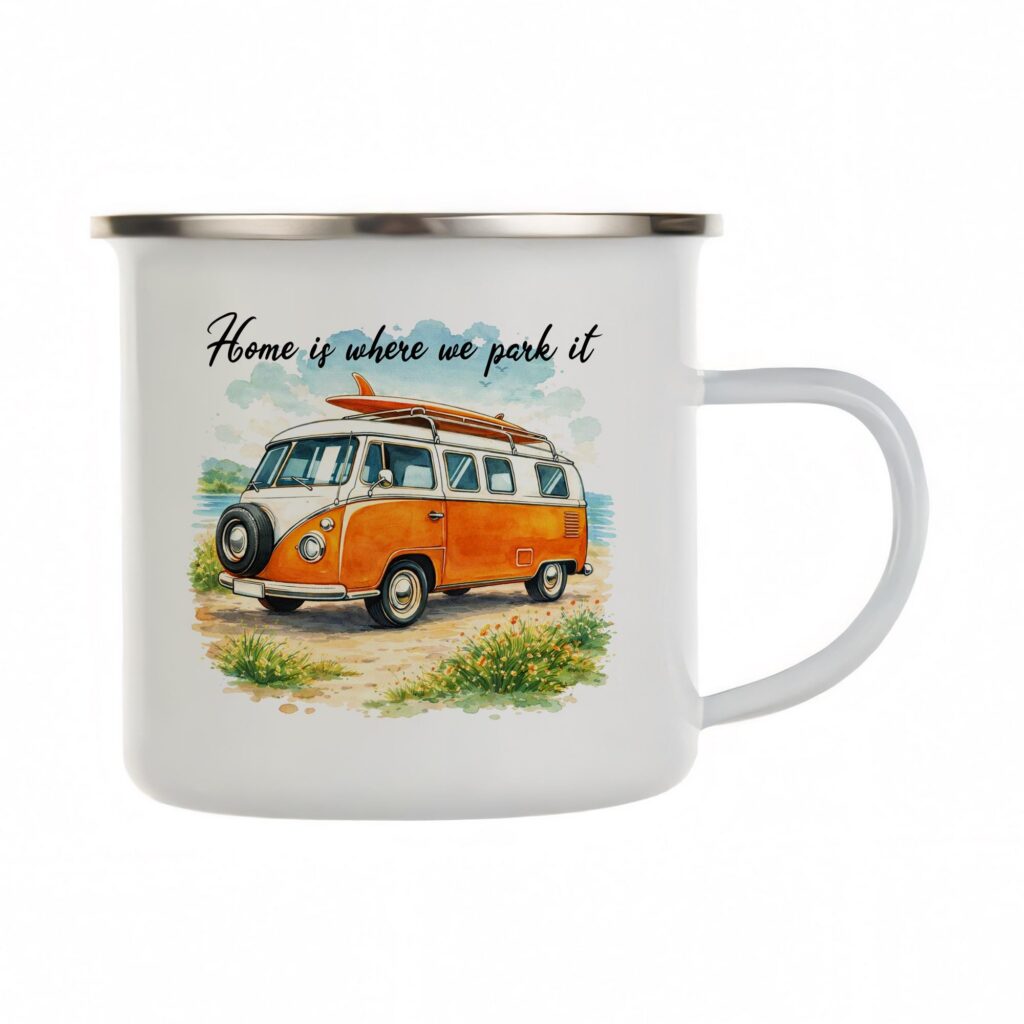 Van Life Enamel Mug, Home Is Where We Park It, Camper Coffee Cup, Travel Gift