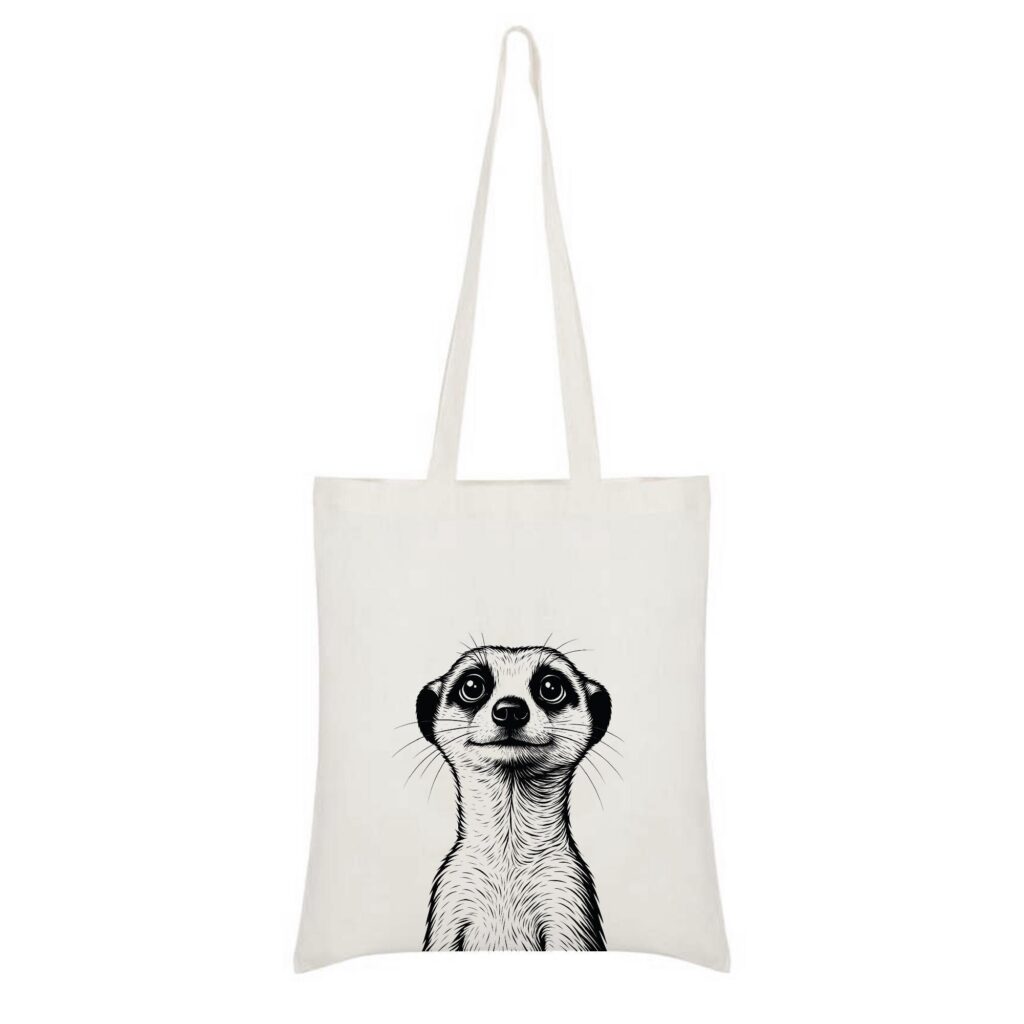 Meerkat Tote Bag – Wildlife Animal Illustration Canvas Tote for Shopping, Groceries, Everyday Use