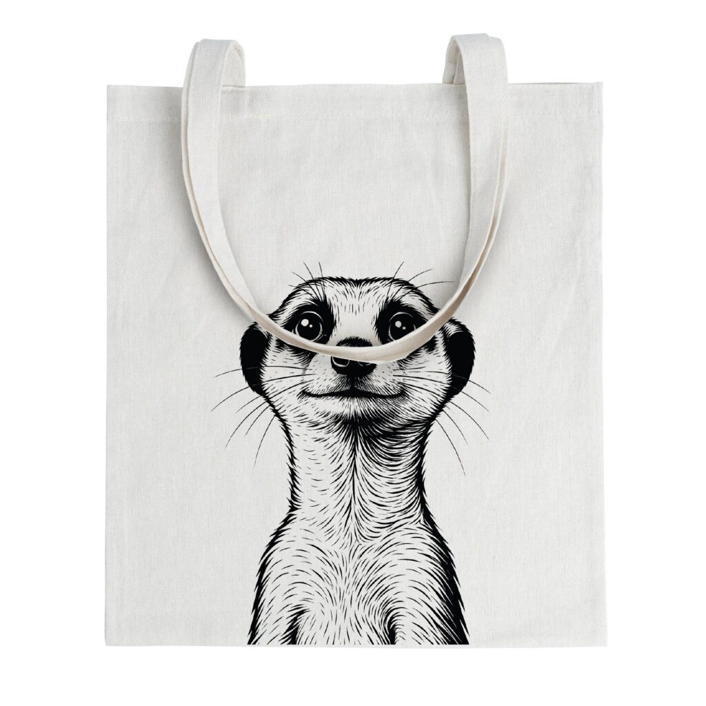 Meerkat Tote Bag – Wildlife Animal Illustration Canvas Tote for Shopping, Groceries, Everyday Use