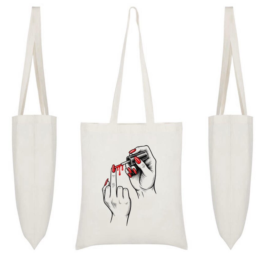 Middle Finger Tote Bag – Nail Art Illustration Canvas Tote for Shopping, Groceries, Everyday Use