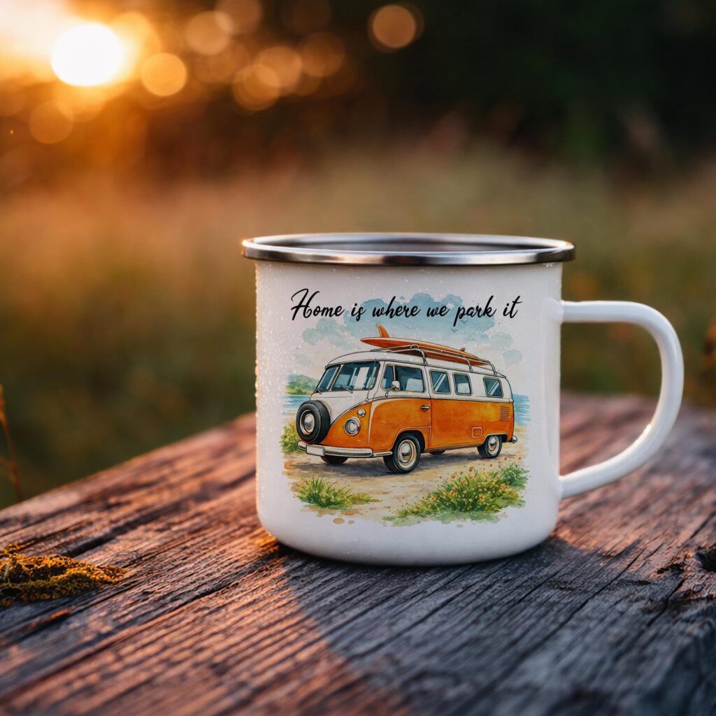 Van Life Enamel Mug, Home Is Where We Park It, Camper Coffee Cup, Travel Gift