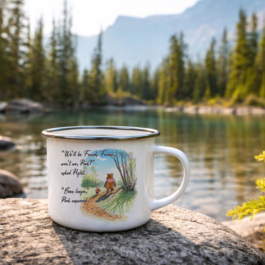 Friendship Quote Enamel Mug, Thoughtful Friends Gift, Illustrated Coffee Cup