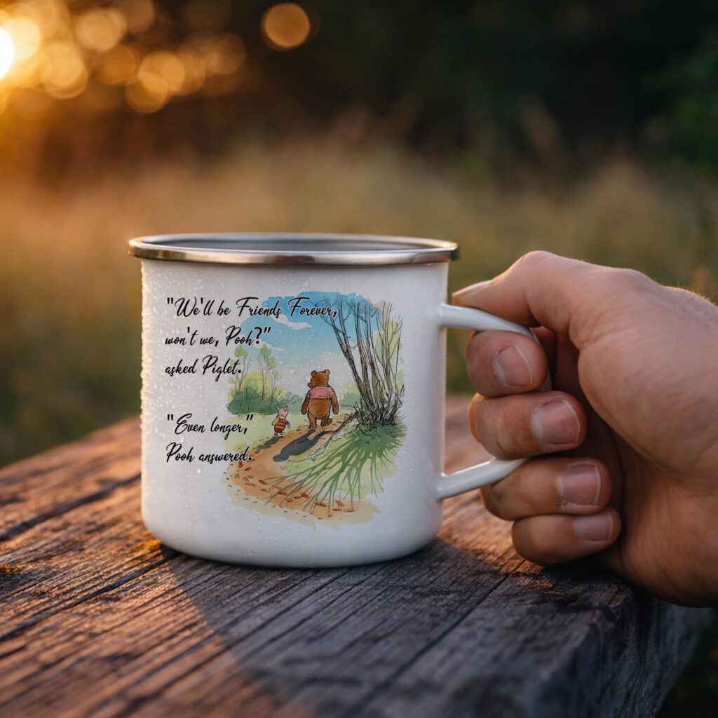 Friendship Quote Enamel Mug, Thoughtful Friends Gift, Illustrated Coffee Cup
