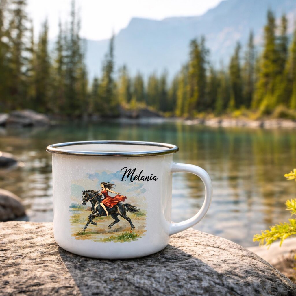 Personalized Horse Riding Enamel Mug, Female Equestrian Gift