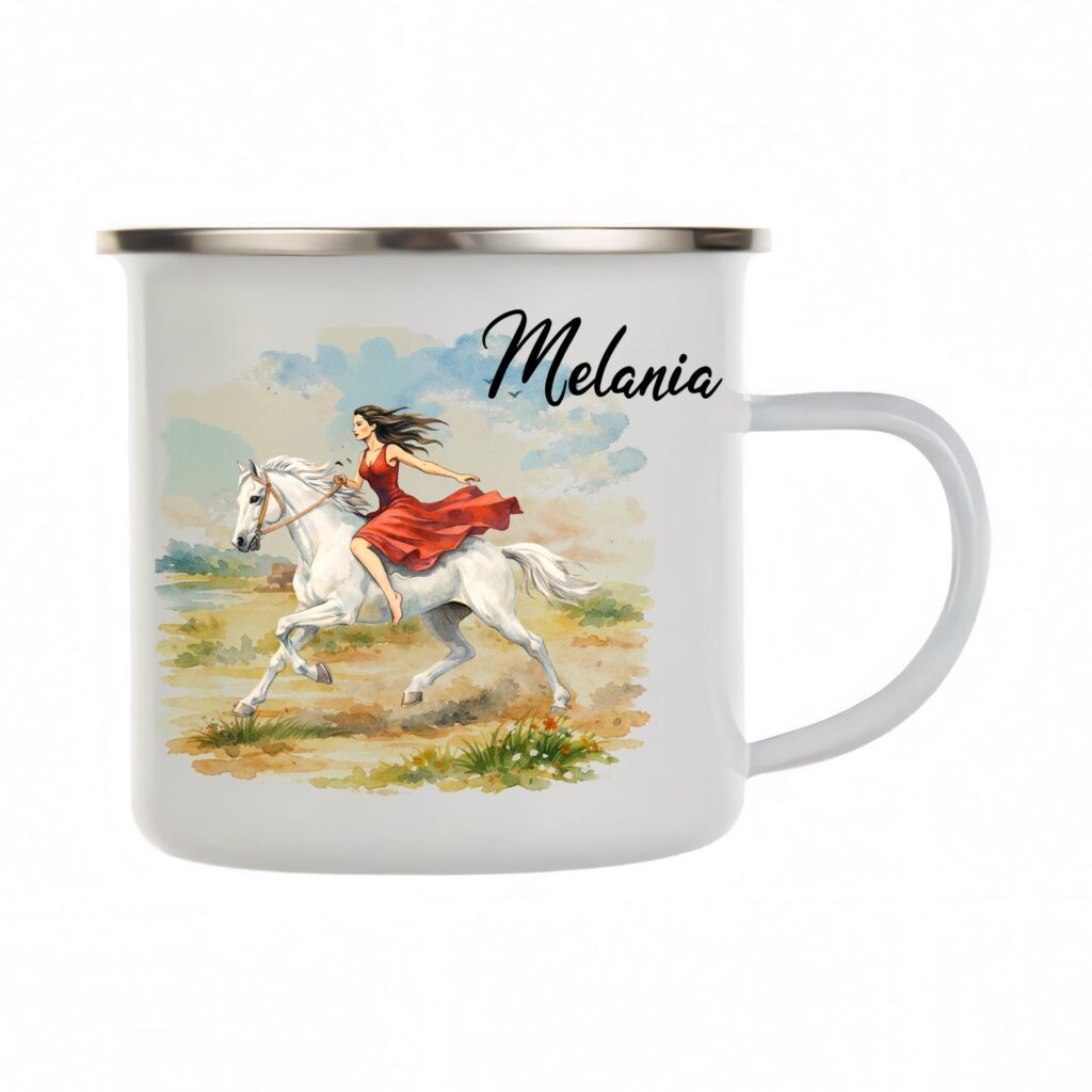 Personalized Horse Riding Enamel Mug, Female Equestrian Gift