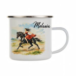 Personalized Horse Riding Enamel Mug, Female Equestrian Gift