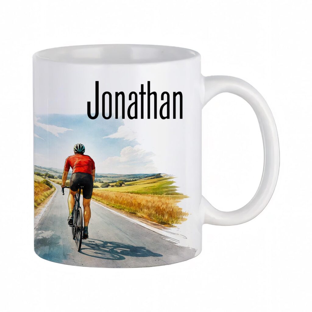 Personalized Cycling Ceramic Mug, Custom Cyclist Coffee Cup, Bike Lover Gift