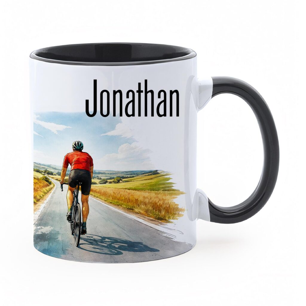 Personalized Cycling Ceramic Mug, Custom Cyclist Coffee Cup, Bike Lover Gift