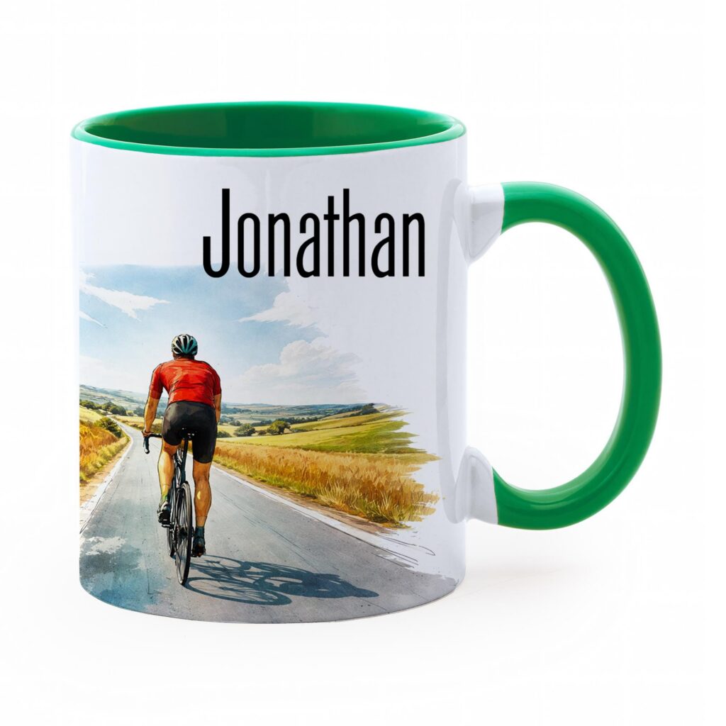 Personalized Cycling Ceramic Mug, Custom Cyclist Coffee Cup, Bike Lover Gift