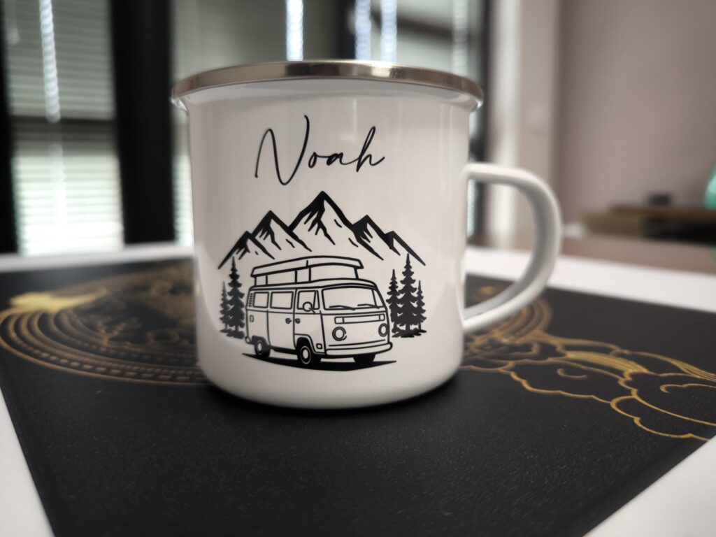 Personalized Vehicle Enamel Mug, Custom Illustration Cup, Camping & Road Trip Gift