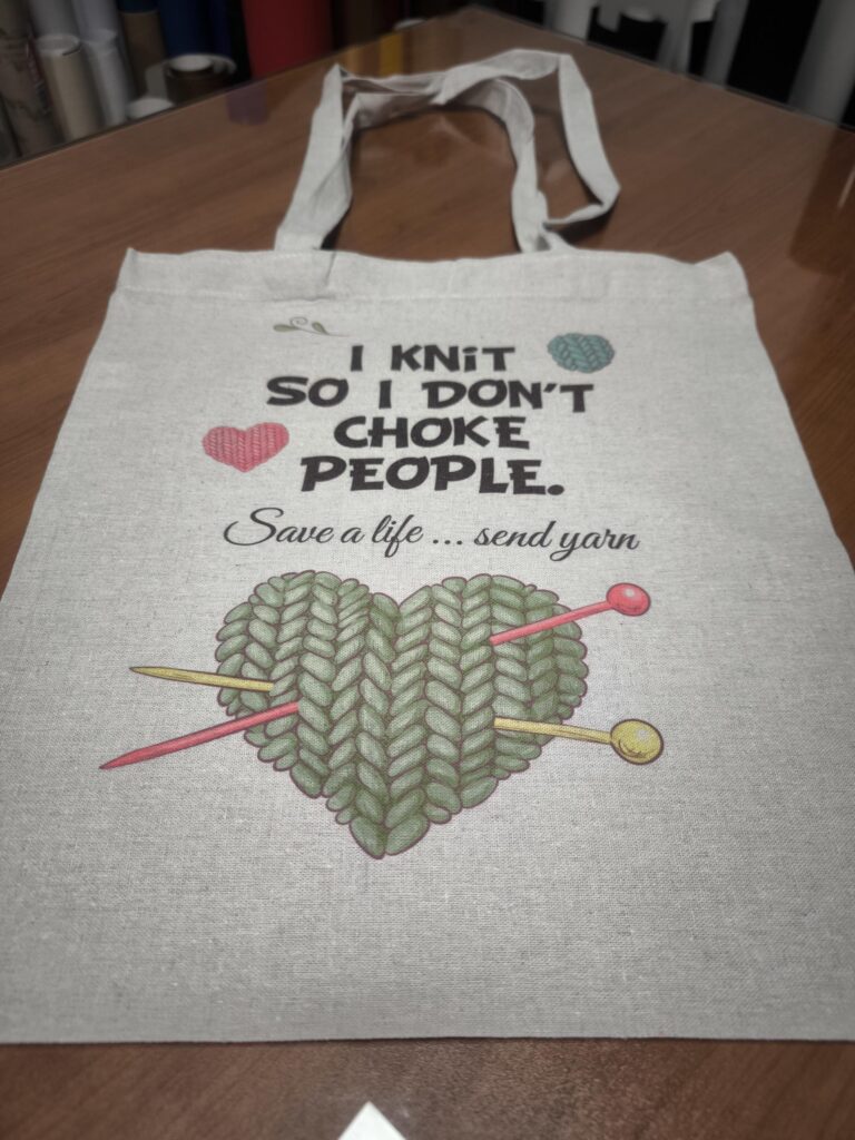 Funny Knit Tote Bag – ‘I Knit So I Don’t Choke People’ Yarn Carryall for Knit Lovers. Love Knitting. Shopping Bag.