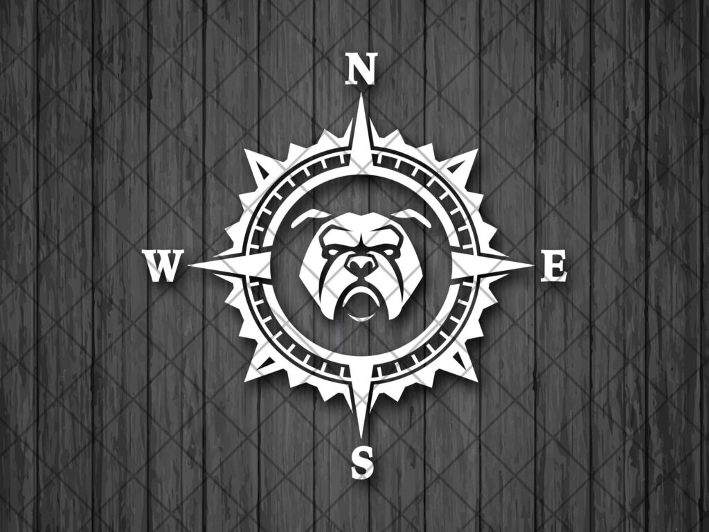 Bulldog Compass Vinyl Decal Sticker, Compass Rose, Mountain Decal, Truck Decal, Laptop Stickers, Bulldog Decal, Decal for Adventure Vehicles