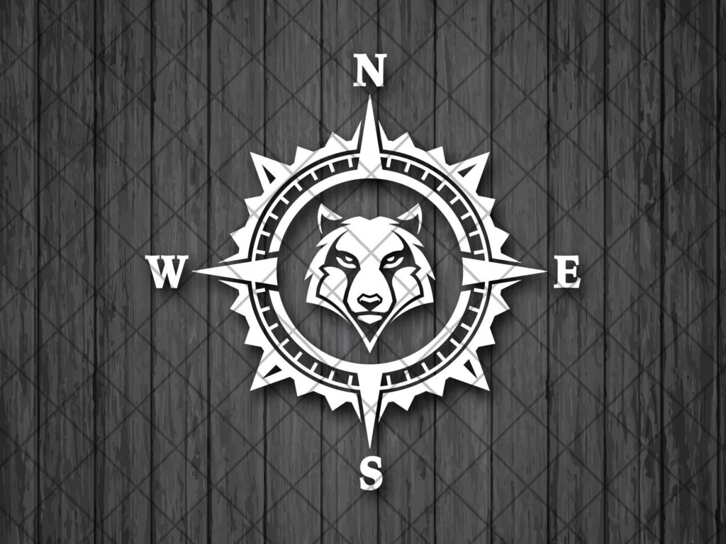 Wolf Compass Vinyl Decal Sticker, Compass Rose, Mountain Decal, Truck Decal, Laptop Stickers, Wolf Decal, Top Quality Decal For Offroad Cars