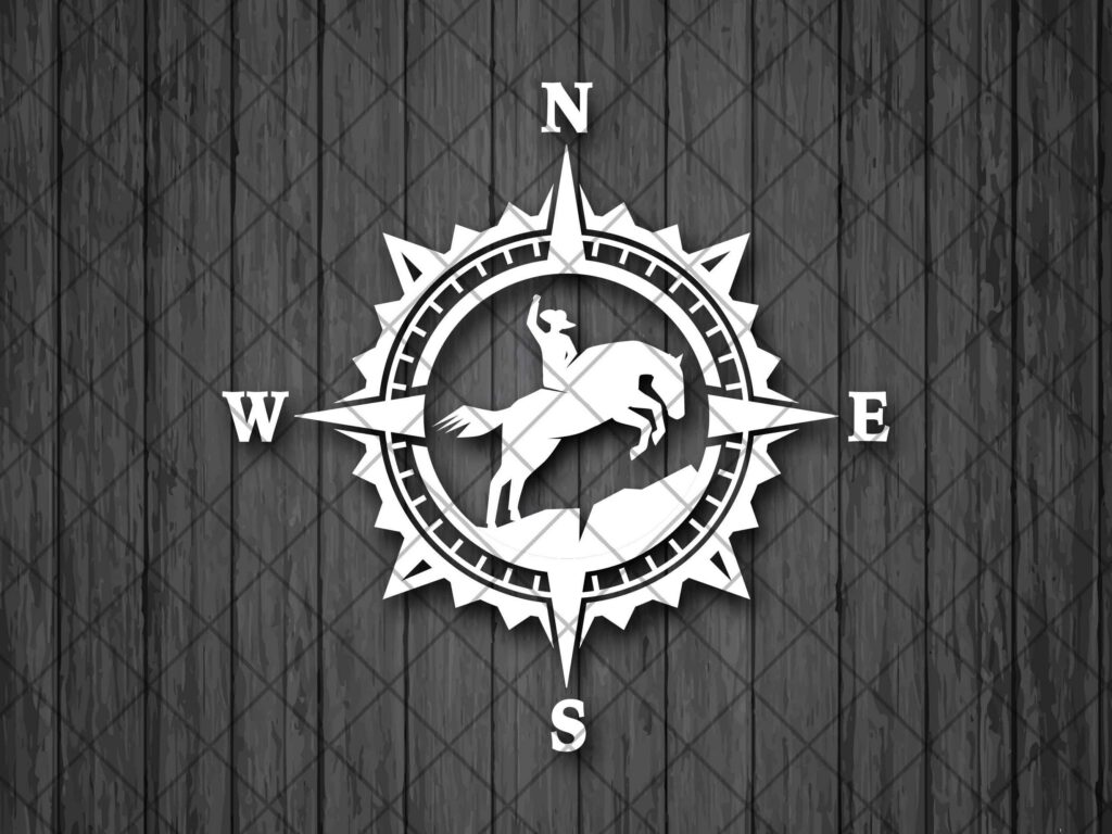 COWBOY RODEO Compass Vinyl Decal Sticker, Compass Rose, Truck Decal, COWBOY Vinyl Decal, Bucking Bronco Decal, Decal for Adventure vehicles