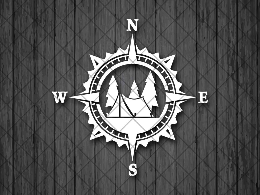 Forest Tent Camping Compass Vinyl Decal Sticker, Compass Rose, Hunting Decal, Truck Decal, Laptop Stickers