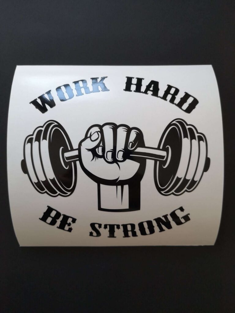 Work Hard Be Strong. Motivational Gym Decal, Dumbbell Vinyl Decal Sticker, Home Gym Fitness Center Bodybuilding Sports Stickers, Car Sticker