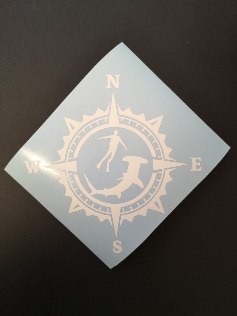 Shark Spearfishing Vinyl Decal Sticker, Underwater Fishing Decal, Compass Rose Decal, Decal For Adventure Car, Freediver, Free Diver Decal