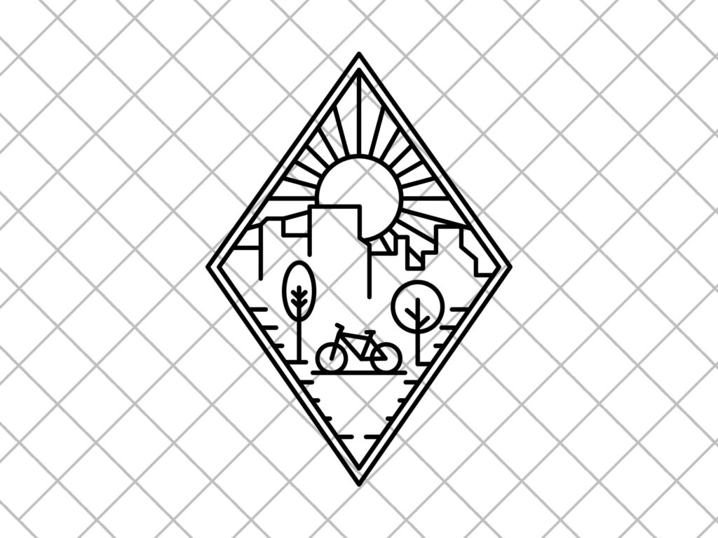SUN BICYCLE Line Drawing Vinyl Decal Sticker, Cycling Decal, Go Green Sticker, Water Bottle Decal, Laptop Decal, Bicycling Sticker