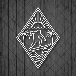 SUN SURFER BEACH Line Drawing Vinyl Decal Sticker, Surfing C…