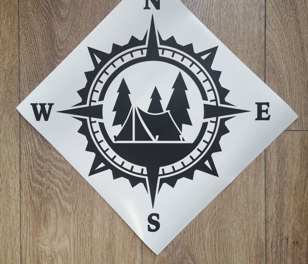 Forest Tent Camping Compass Vinyl Decal Sticker, Compass Rose, Hunting Decal, Truck Decal, Laptop Stickers