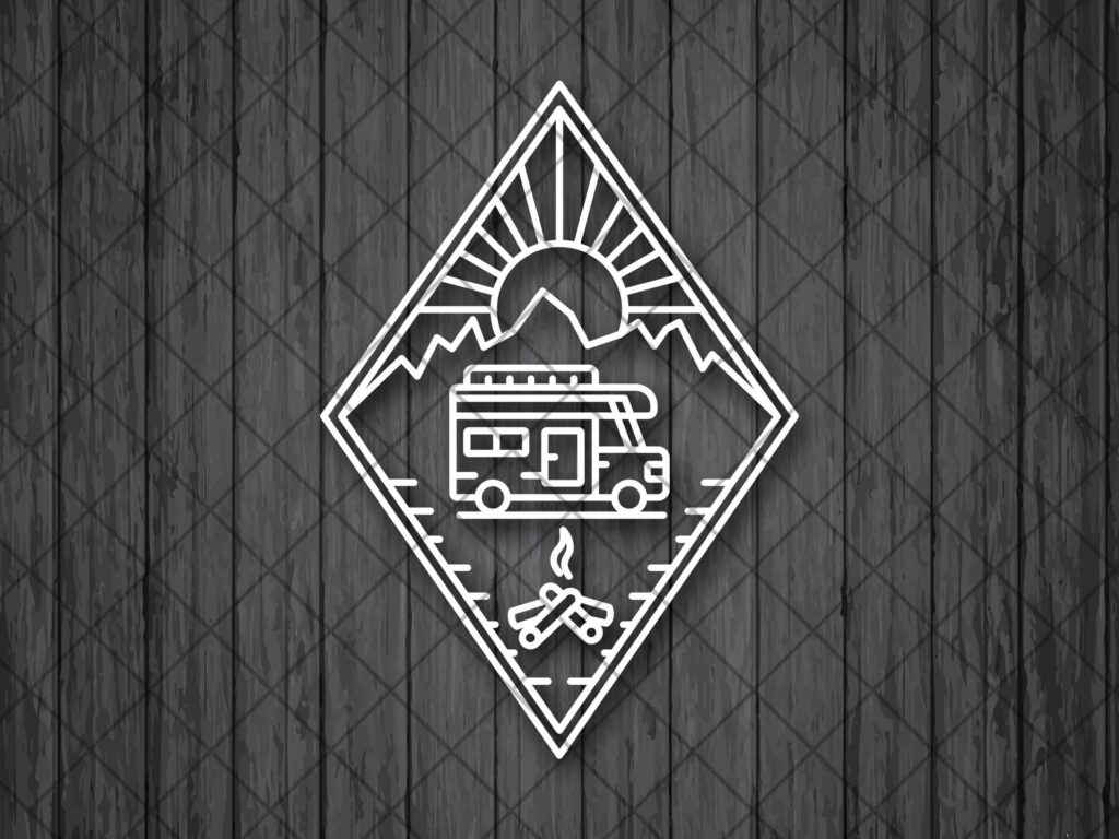 SUN CAMPER CAMPING Line Drawing Vinyl Decal Sticker, Camping Car Decal, Nature Truck Sticker, Bottle Decal, Laptop Decal, Camping Decal