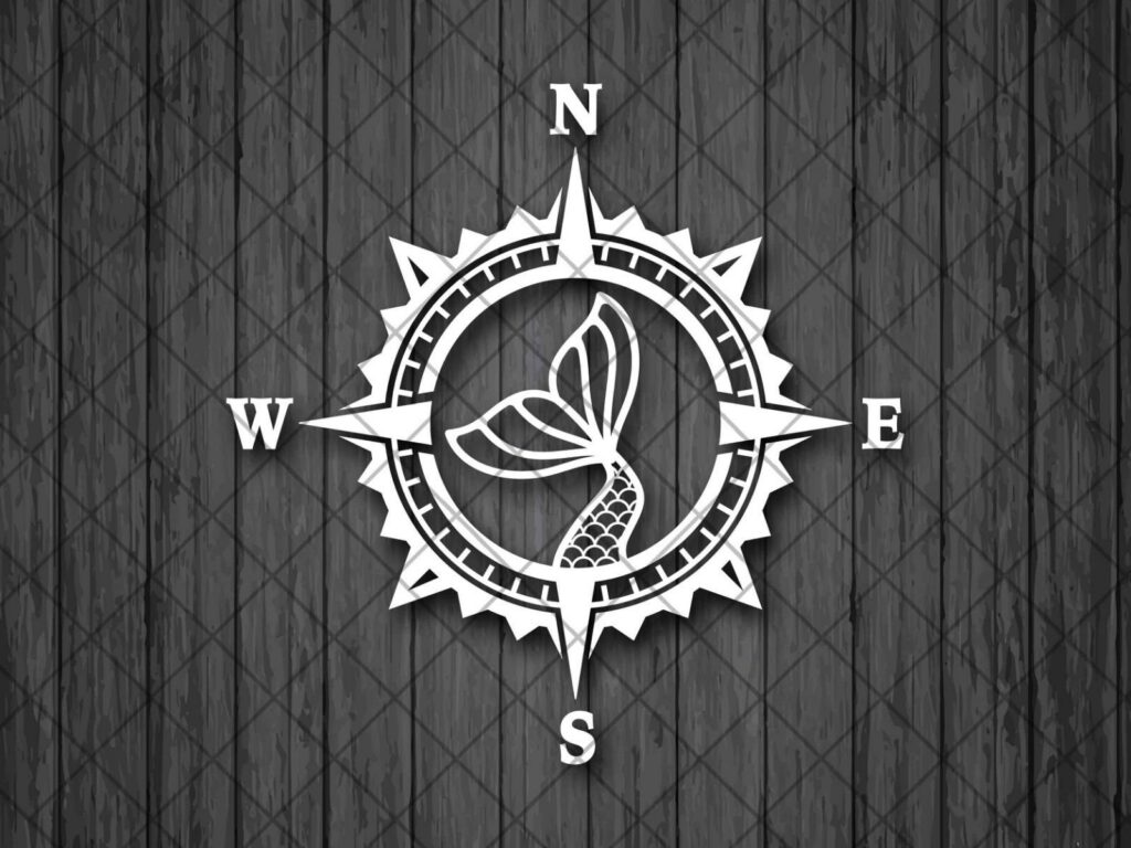 MERMAID Compass Vinyl Decal Sticker, Compass Rose, Ocean MERMAID Tail Decal, MERMAID Truck Decal, Laptop Stickers, Sea Mermaid Decal Sticker