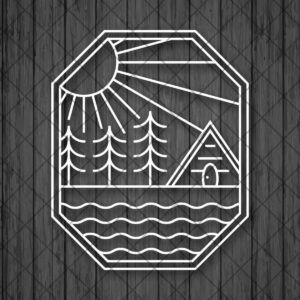 Sun Forest Lake CABIN Line Drawing Vinyl Decal Sticker, Natu…