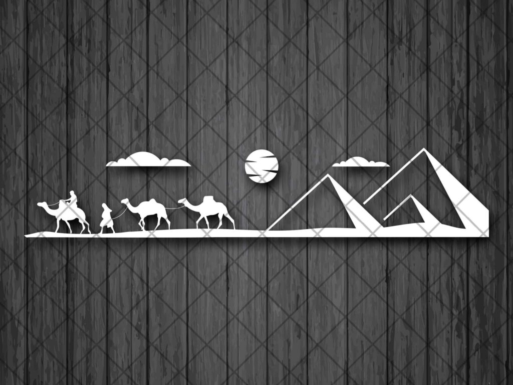 Egypt Great Pyramids with Camel caravan SUV Vinyl Decal Sticker, Desert Landscape 4×4 Off Road Vinyl Decal Sticker, Sahara Desert Vehicle