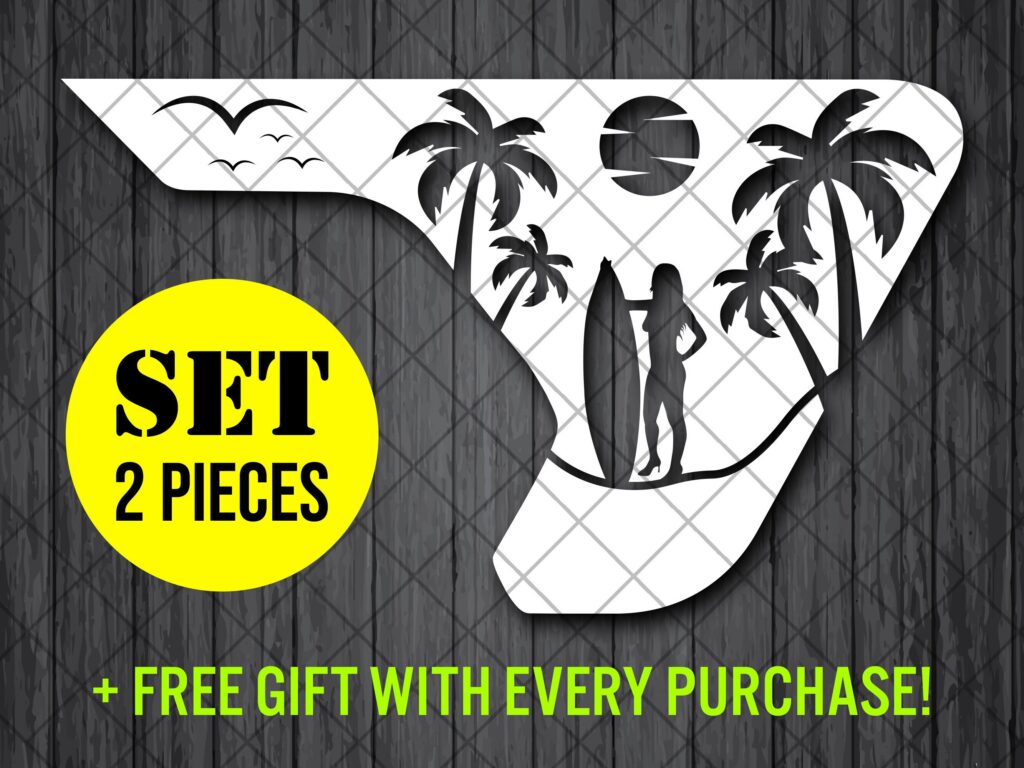 Palm Trees Beach Surfer Girl Fender Vent Vinyl Decal Sticker, JL / JLU / JT Fender Vent Decal Set, Pair Decals