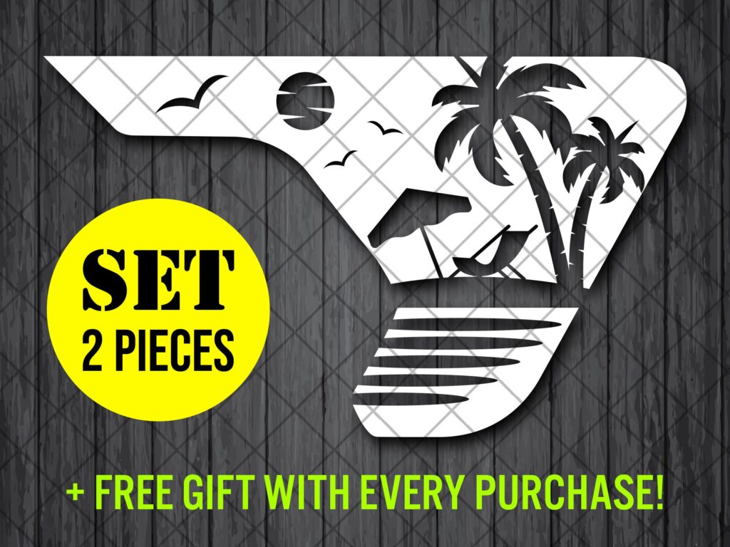 Beach Palm Trees And Flying Seagulls Fender Vent Vinyl Decal Sticker, JL / JLU / JT Fender Vent Decal Set, Pair Decals