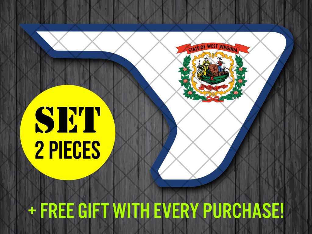 West Virginia State Fender Vent Vinyl Decal Sticker, JL / JLU / JT Fender Vent Decal Set, West Virginia Flag Printed Fender Pair Decals