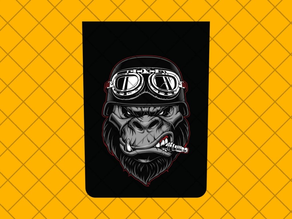 Angry Gorilla Biker Printed Truck Hood Vinyl Decal Sticker, TJ / JL / Jk / JkU Hood Decal, Angry Gorilla Biker Printed Car Hood Decal